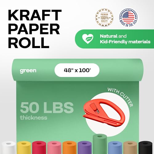 Image of Green Kraft Paper Roll 48 inch x 1200 inch (100 feet) with Cutter - USA-Made Gift Wrapping Paper for Packing, Moving, Shipping & Crafts /Arts - 100% Recyclable Natural Craft Material by IDL Packaging | Gift Wrapping Paper for Packing, Moving, Shipping & Crafts /Arts - 100% Recyclable Natural Craft Material by IDL Packaging