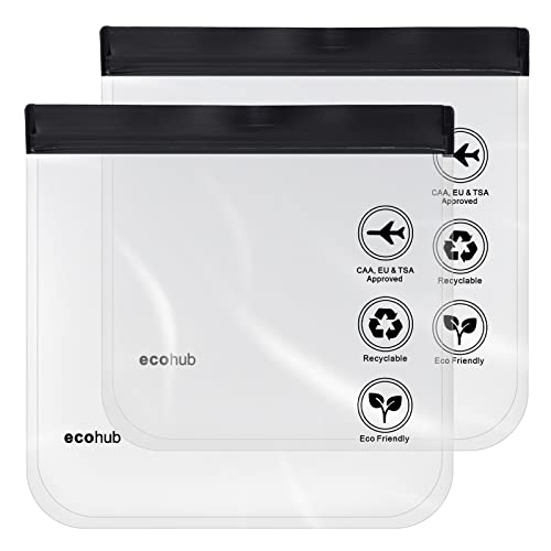 ECOHUB Buste da Viaggio per Liquidi Aereo Bustine Trasparenti Richiudibili 20x20 cm Beauty Case da Viaggio 1L Regali Ecologici Accessori Viaggio Borsa Trasparenti con Chiusura 2-Pcs（Nero）