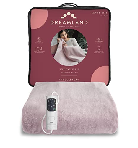 Dreamland Snuggle Up Electric Throw - Dusky Pink 5 Minute Fast Heat Up Luxury Velvet Plush 1 Control 6 Temperature Settings with Timer Machine Washable and Tumble Dry Safe 160x120cm