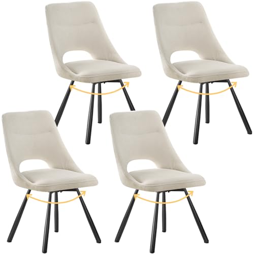 ANVOFONG Lot de 4 Chaises Pivotantes Salle à Manger, Pivotant 360°, Chaises Pivotant, Tissu Coton Imitation Cachemire avec Pieds Métal Noir pour Salle à...