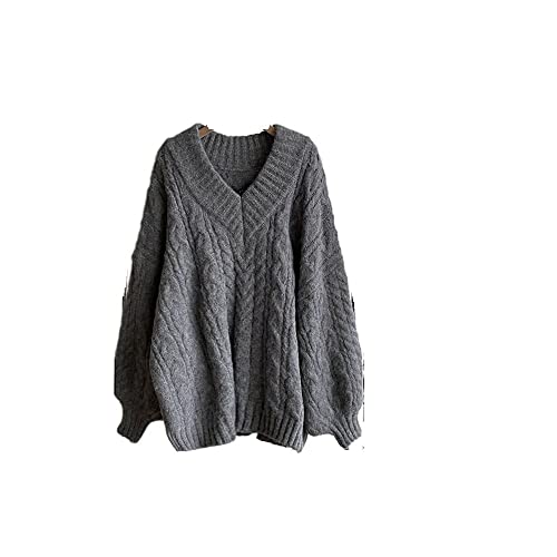 XTYPE Pullover Sweaters for Women Cute V Neck Solid Loose Fit Chunky Knit Oversized Sweater Fall Winter