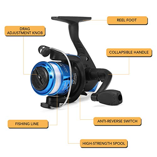 Homesen Conjunto completo de vara de pesca e carretel de 1,8 m Vara de pesca telescópica e conjunto