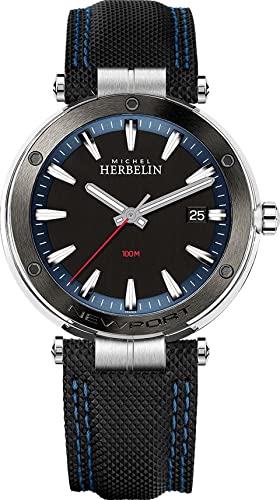 Montre Homme Michel Herbelin - 12288/AG45 - Newport 100m - Boite Acier Lunette PVD Gris - Garantie 2 Ans - Cuir Bleu