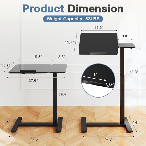 Image of DUMOS Bedside Overbed Table with Wheels, Rolling Desk for Bedroom
