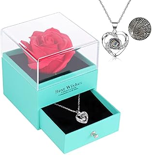 Valentines Gifts for Her Preserved Rose Flower with Necklace, Infinity Eternal Rose for Women Mum Girlfriend Wife Mother Daughter Sister Nana Grandma Valentine's Day Mother's Day Birthday Anniversary