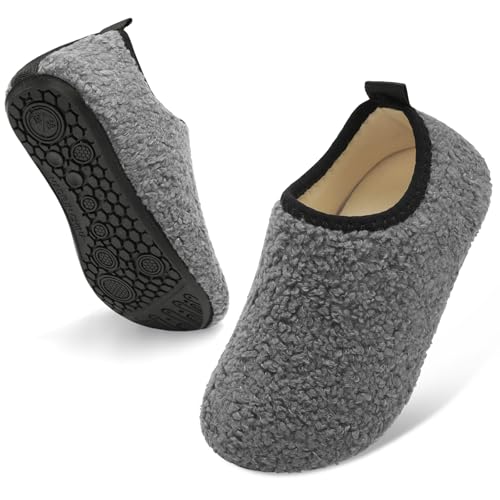 QFH Slippers for Kids Shoes Boys Girls House Sock Shoes Slip on Kids Lightweight Toddler Walking Shoes Dark Grey 7-7.5