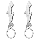 Dimeho 2 Pack Shark Beer Bottle Opener Funny Metal Corkscrew Beer Opener Tool Key Chain Ring Pendant