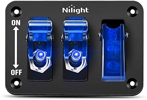 Nilight 3 Gang Toggle Switch 12V Rocker Switch Panel with LED Light and Flip Cover Heavy-Duty ON, Off Switch Plate 3 Pin SPST Rocker Switch
