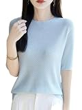 [ビーエヌワン セレクト] レディース トップス 夏 春 秋 服 半袖 サマー ニット Tシャツ 【 上品見え/なめらか肌触り 】 きれいめ 薄手 涼しい 青 ブルー BN312 BLU M