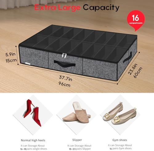 Sturdy Under Bed Shoe Storage Organizer with Handles