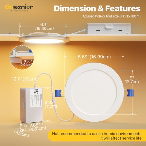 Ensenior 24 Pack 6 Inch LED Recessed Lights with Night Light, 5CCT 1100LM by Ensenior - Used condition - Image 7
