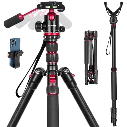 2 in 1 Camera Tripod & Hunting Stand Foldable, 68" Ball Head Tripod for Camera and Phone, Heavy Duty Tripod for DSLR Camera Lasers Binoculars Telescope Spotting Scope, Min Size 16.5" with Bag