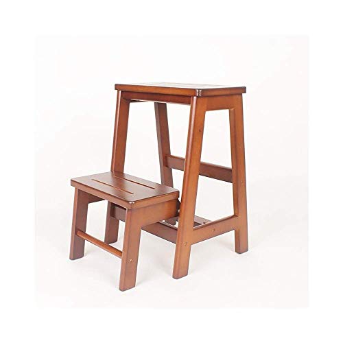 Taburete escalera plegable de madera maciza marrón multifunción 2
