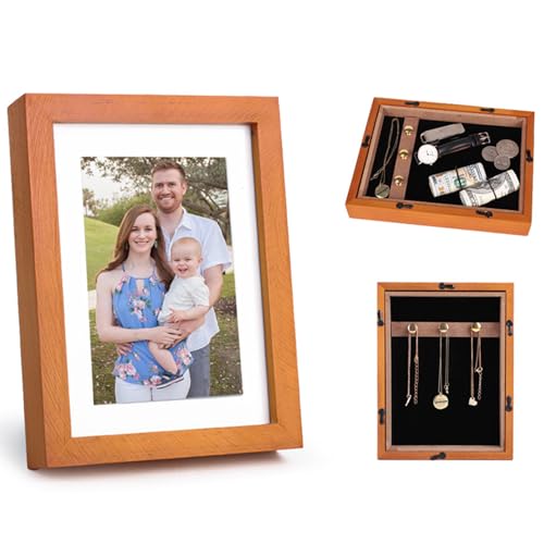 Nchdewui Cadre Photo Avec Compartiment Secret Caché, Décoration Cadre Photo En Bois, Transférez Des Cadres Photo En Toute Sécurité, Conteneur De Cachette Secrète Pour Billets, Clés (Brown)