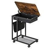 Segenn Beistelltisch, C Tisch, Sofatisch, Laptoptisch mit Stauraum, C-Form, Mobiler Couchtisch, Laptop-Tablet für Sofas und Bett, Nachttisch Schublade 50 x 35 60 cm, Vintage Schwarz Braun, (CT77BB01)