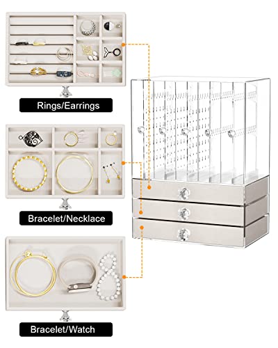 Ksacry Acrylic Jewelry Organizer With 3 Velvet Drawers Extra Large Jewelry Box Clear Hanging Organizers And Storage Necklace Earrings Ring Bracelet Display Case Gift For Women #TOP3