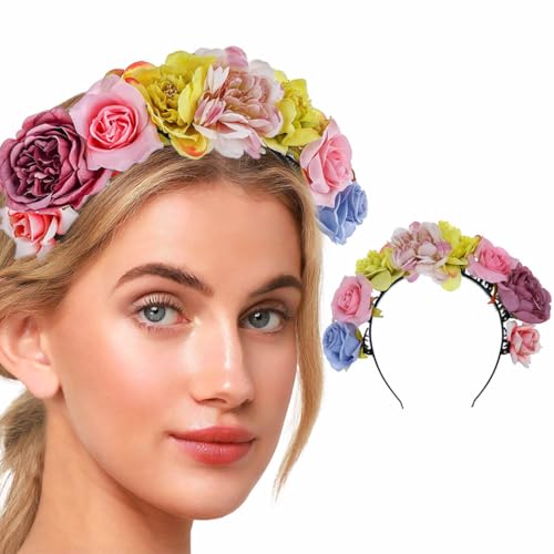 Metisee Flower Headbands Rose Flower Hairband Flower Crown Headband Floral Hair Clip Wedding Party Flower Headpiece for Women (flower-1)
