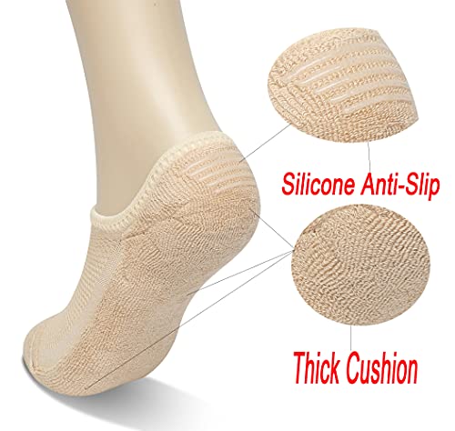 Henwarry Women's Thick Cushion Low Cut Cotton Ankle Socks Running Mesh No Show Athletic Socks-5 Pairs (As1, Numeric, Numeric_5, Numeric_8, Regular, Regular, A04-Beige, 5-8) #TOP2