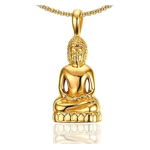 Xusamss Plated 18K Gold Stainless Steel Buddha Head Pendant Necklace(Gold) Cover