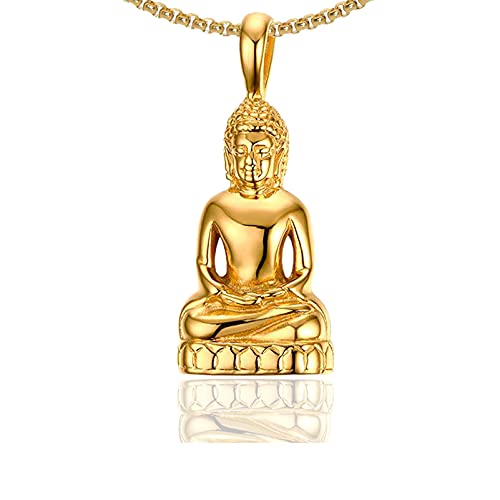 Xusamss Plated 18K Gold Titanium Steel Buddha Religious Pendant Necklace,22inches Link Chain