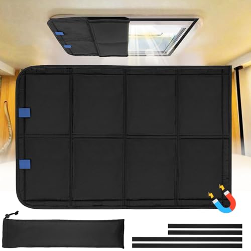 RV Skylight Window Shade, 23 ¼\" (L) x 15 ¼\" (W), Foldable Magnet RV Blackout Cover, UV Rays Protection Camper Trailer Fan Vent Cover, Waterproof Thickened Oxford Fabric (Black)