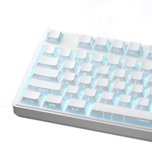 PulseGear Aesthetic Shine Though PBT White Keycaps, Long Lasting and No Fade, Fit Upto 98% Layout (97 Key caps) Modern Topographic Keycaps for Mechanical Keyboard - Ergonomic (Doubleshot, MX, Cherry)