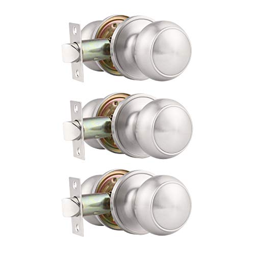 Probrico Brushed Nickel Door Knobs 3 Pack, Closet Door Knobs, Passage Door Handles Interior, No Locking, 3 Pack