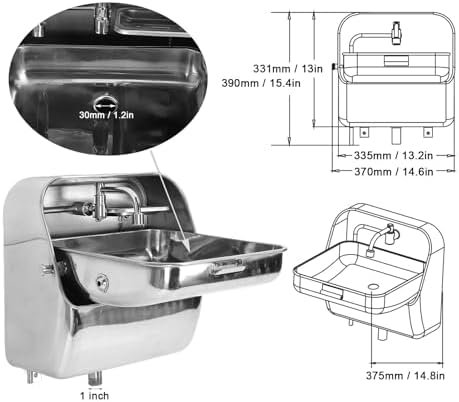 RV Wall-Mounted Sink,304 Polished Stainless Steel Wall Mount Sink with Rotatable Faucet, Hidden and Space-Saving Wash Basin for RV Boat Kitchen