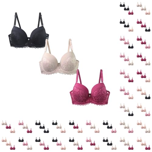 Nidddiv Sujetador para mujer con aros de encaje, juego de 3 unidades, cómodo agarre fuerte para pechos grandes, sujetador push up, cuello en V, sujetador ajustable, ropa interior para mujer, D, 80E