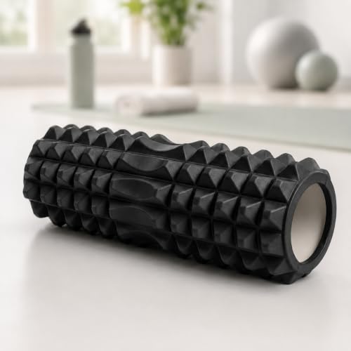 Image of Foam Roller for Deep Tissue Massage, Yoga Stretching Tool for Fitness, Workout (Black, 33cm)