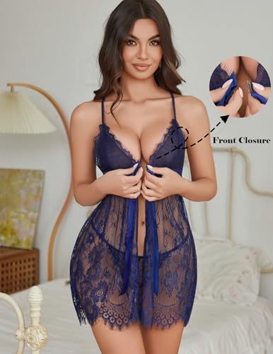 Image of Avidlove Women Sexy Lingerie Babydoll Lace Chemise Eyelash Wedding Brial Lingerie