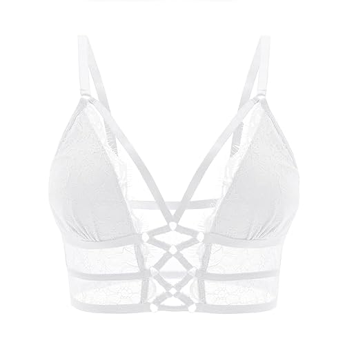 Buitifo Womens Cami Bra Criss Cross Eyelash Crop Top Bra Sexy Vest Bralette Busiter Lingerie - Small - White