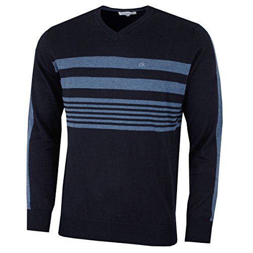 Calvin Klein Hommes col en V pull anti-bouloche ajusté à rayures poitrine