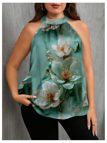 Image of RoseSeek Women's Tropical Paisley Halter Blouse Boho Shirt Vacation Tops