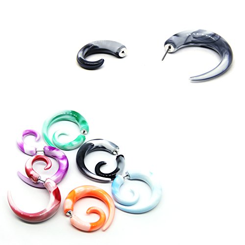 CrazyPiercing 12Pcs Fake Tapers Acrylic Ear Gauge Spiral Earrings Studs Stretcher Piercing Taper 20G2