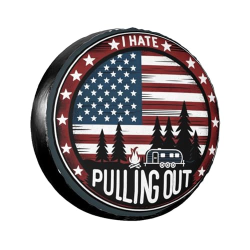 Image of Universal Fit Spare Tire Cover for RV, SUV, and Camper Trailers - Weatherproof Wheel Protector, I Hate Pulling Out Flag Decorative Camper Spare Tire Cover 17 in