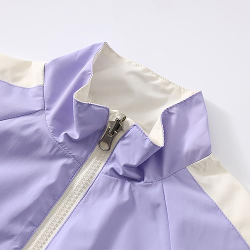 Baby Girls Reversible Jacket Lapel Zip 𝗖olor Block Windproof Outerwear Lightweight Raincoat with Pocket3