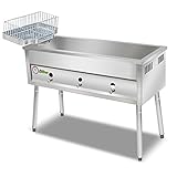 ZYFC Kommerzielle LPG-Gas Fritteuse, Edelstahl-Friteuse mit Abnehmbaren Beinen und Deckel, Temperatur Einstellbar, Pommes-Frites-Truthahn-Donuts (Size : 60L)