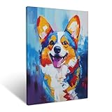 Corgi Canvas Wall Art Animal Painting Colorful Dog Pictures Framed for Bathroom Bedroom Living Room Corgi Modern Home Office Wall Decor 12'x16'