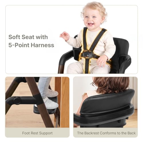 Image of Ezebaby High Chair for Babies Toddlers: Foldable Adjustable High Chairs with Removable Large Tray Easy-Clean Cushion Design Metal - Baby High Chair for Toddlers to Adult