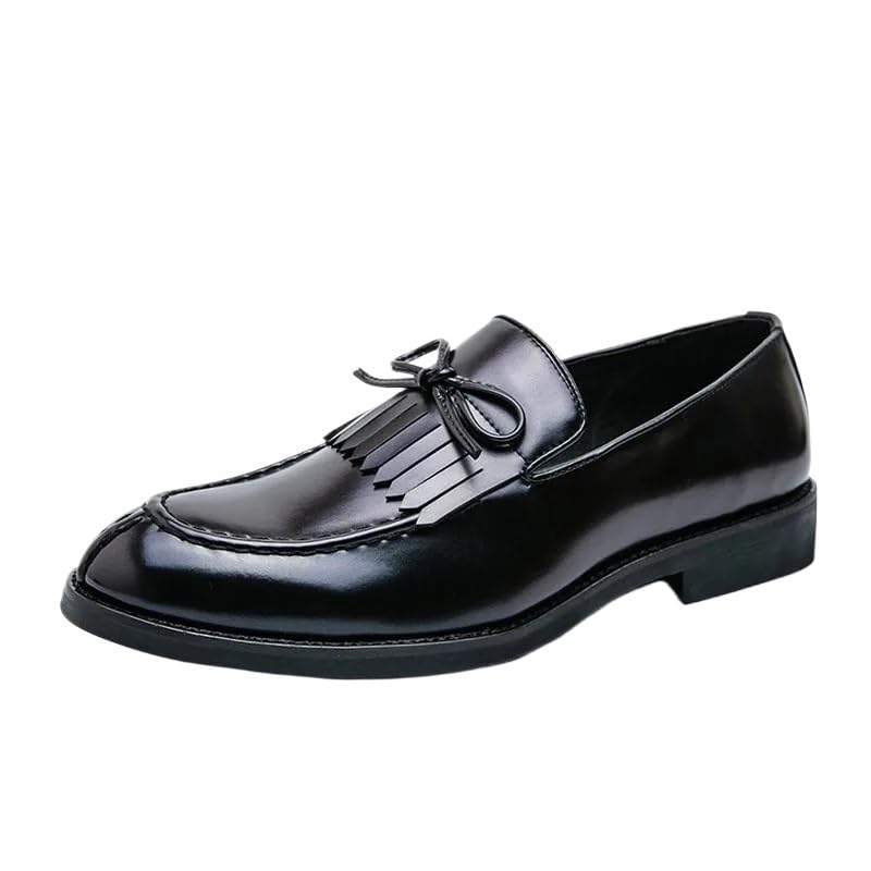 Dress Shoes for Men Men's Tassel Wedding Dress Shoes Slip On Leather Loafers with Bow for Formal and Casual Occasions