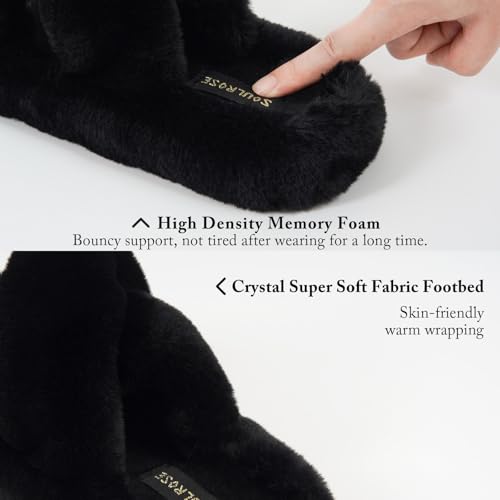 Image of SOULROSE Womens Slipper Open Toe Fuzzy House Slippers for Woman Platform Indoor Outdoor Cross Band Slippers with Anti-Slip Sole Furry Bedroom Memory Foam Gift Shoes