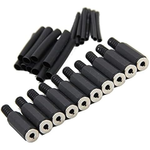 Ancable Replacement 10-Pack Stereo Female Jack 3 Pole TRS 1/8" 3.5mm Solder Type DIY Audio Cable Connector with Shrinkle Tube for Repair Headphone Earphone Headset Cover