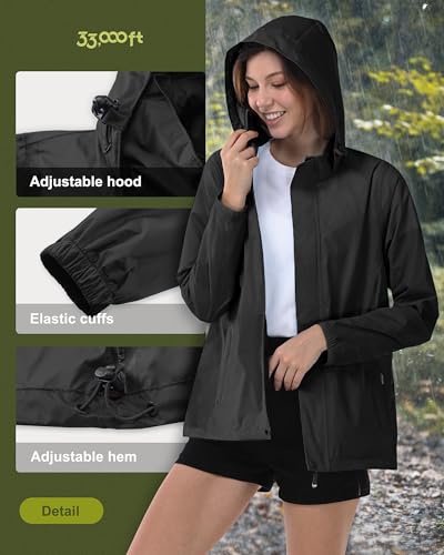 33,000Ft Women'S Rain Jacket Waterproof Lightweight Packable Raincoat With Hood For Golf Hiking Travel Windbreaker thumb #3