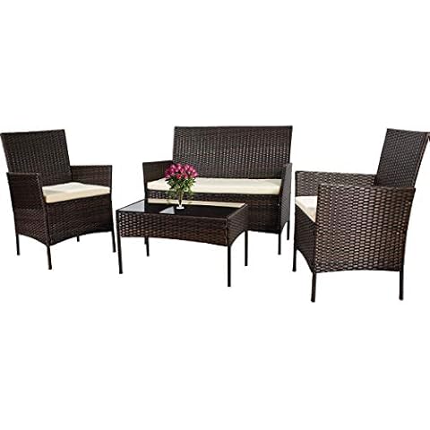 EasyLife185 Patio Furniture, Outdoor Furniture,4 Piece Patio Furniture Set 4 Piece Outdoor Wicker Sofas Rattan Chair Wicker with Glass Table with Cushioned Seating,Outdoor Patio Furniture(Brown) Cover