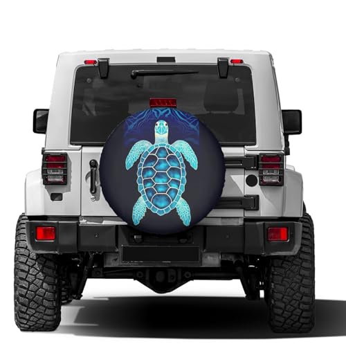Image of Blue Turtle Striped Print Spare Tire Cover Dust-Proof Wheel Tire Cover Fit Trailer, RV, SUV and Many Vehicle 17 Inch