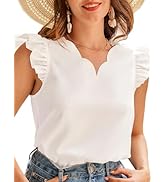 BEAUDRM Women's Casual Contrast Mesh Cap Sleeve V Neck Sheer Ruffle Trim Regular Fit Blouse Shirt...