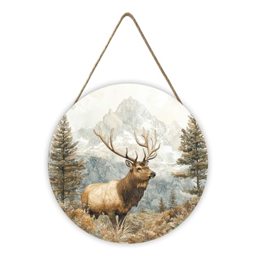 CDSASHCA Vintage Forests Deer Wooden Circle Art Sign 8x8 Inch