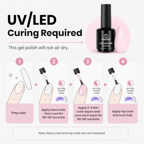 Image of Beetles Barely Pink Gel Polish, 15ML Soak-Off UV Light Pink Gel Nail Polish, Requires UV /LED Nail Lamp, DIY Salon-Style Manicure for Daily, French Tips, Wedding & Date Nails