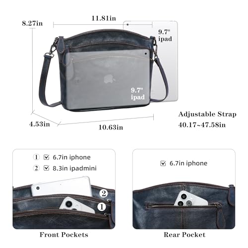 Image of HESHE Crossbody Bags for Women Genuine Leather Purses with Multi-Pockets Vintage Ladies Small Shoulder Satchel Bag